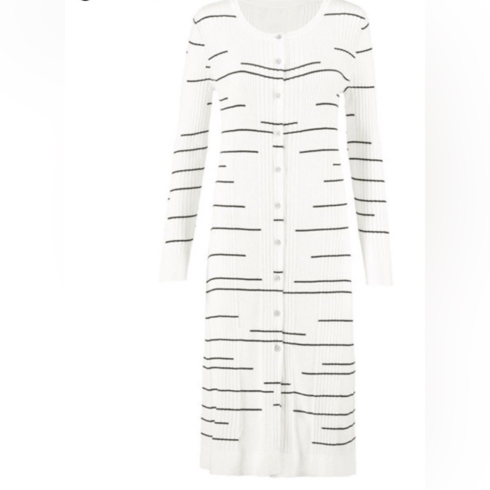 CAbi White and Black Striped Long Sleeve Dress